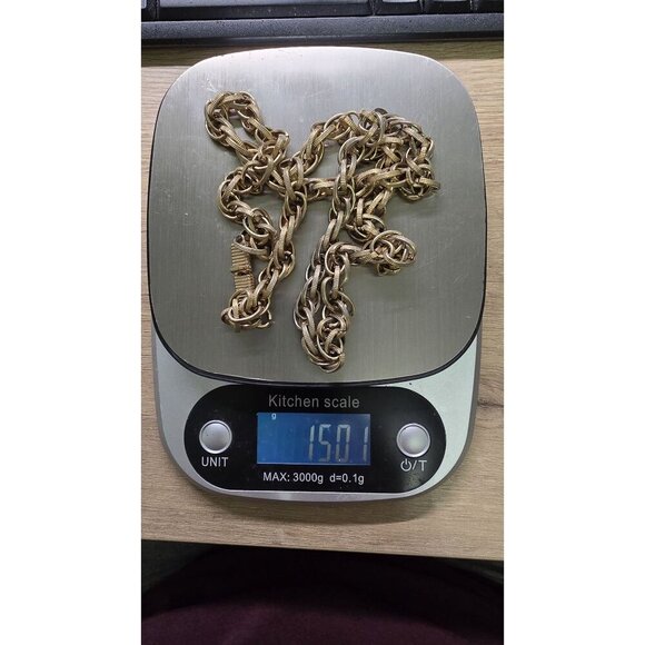 Vintage Donald Stannard RARE Gold-Toned 36"L Necklace 150.1g With Textured Links - Picture 4 of 8